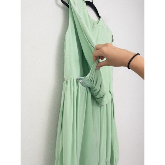 Tibi Eco Silk Cape Mini Dress 2 Mint Green Zip Sleeveless Tie Hem - Picture 12 of 16
